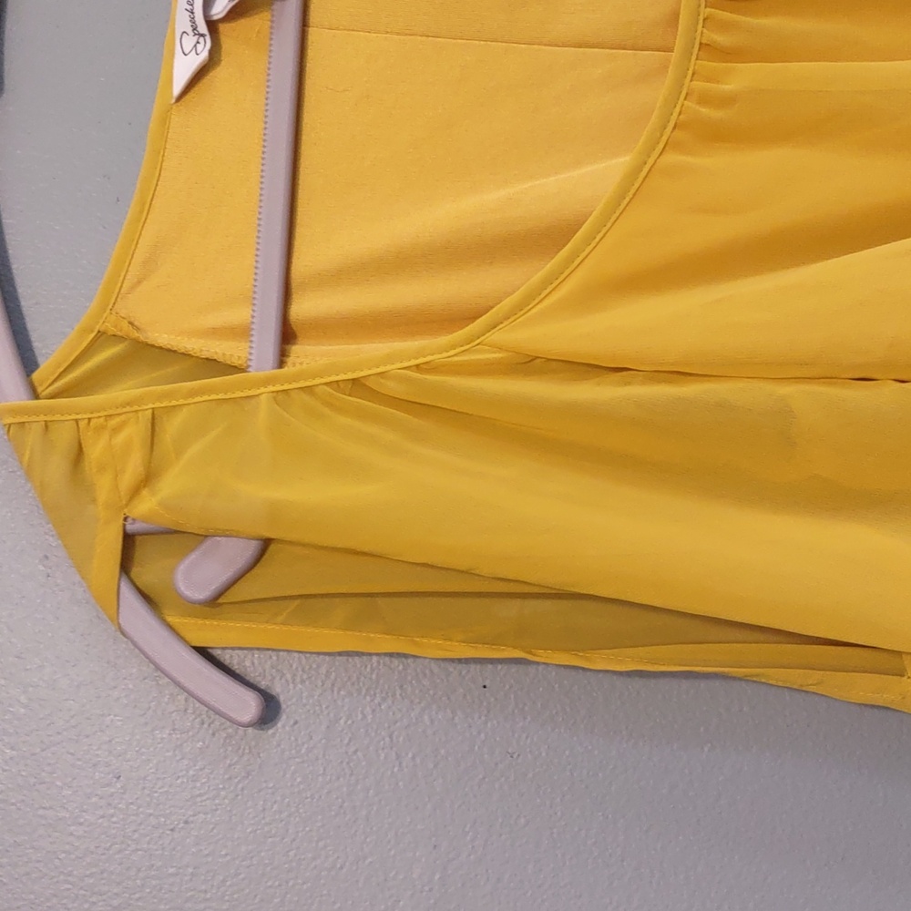 Speechless Women's Dress Sz S Fall Autumn Mustard Yellow sheer sleeves Fit Waist - Picture 3 of 9